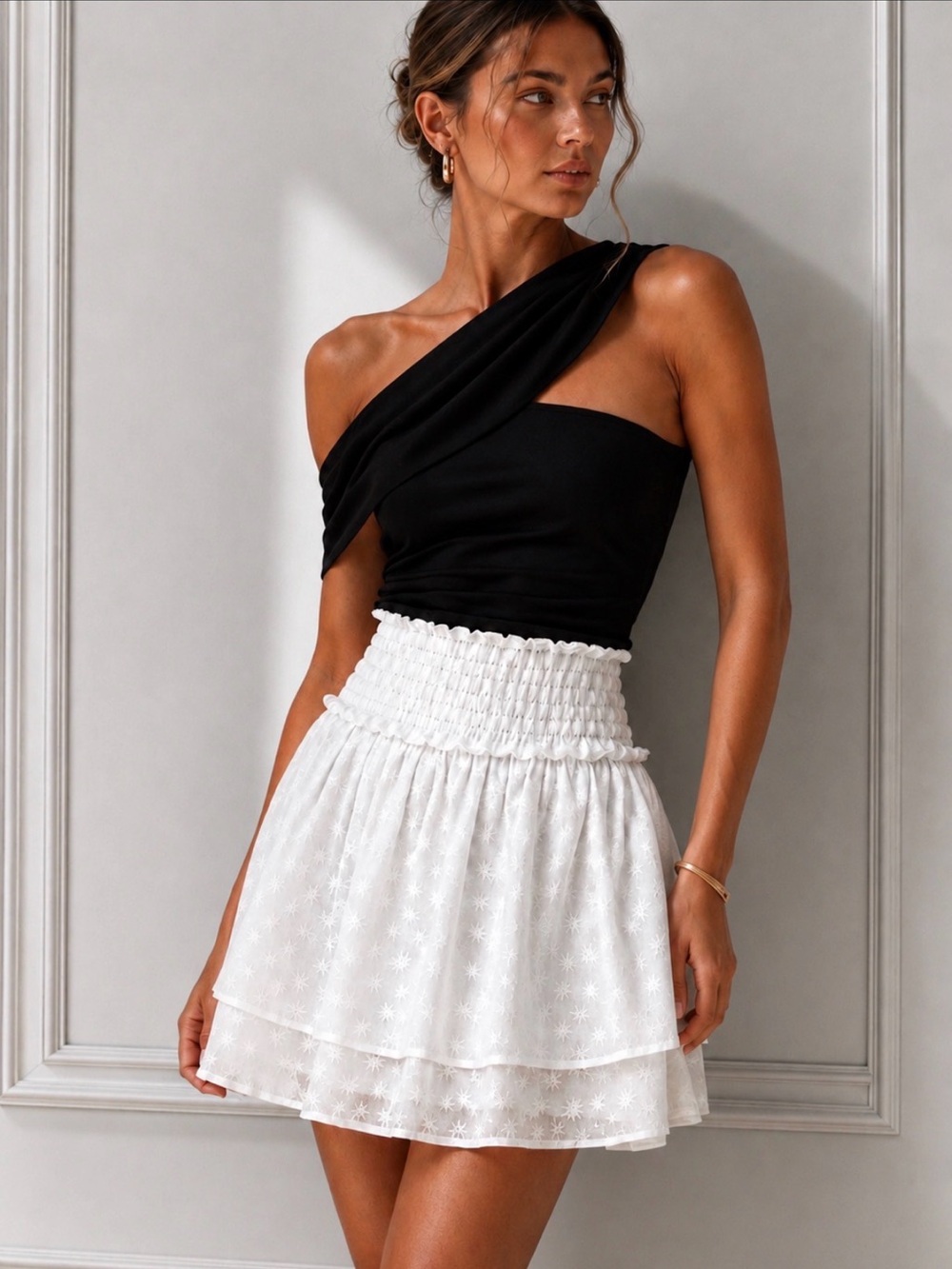 RAILS Addison White Floral Embroidered Tiered Mini Skirt Size M